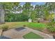 Brick patio with trampoline in large backyard at 3920 Pemberton Dr, Charlotte, NC 28210