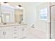 Bathroom with double vanity, soaking tub, and shower at 201 Wedge View Way, Statesville, NC 28677