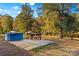 Small backyard patio with wooden table and chairs at 480 Wyatt Grove Church Rd, Gold Hill, NC 28071