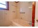 Bathroom features pink tile, bathtub, and grab bars at 2926 Englewood Dr, Shelby, NC 28150