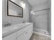 Elegant bathroom with double vanity, white cabinets, and a glass shower at 728 Jefferson Ave, Rock Hill, SC 29730