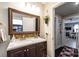 Bathroom with vanity and view to living area at 92 Dogwood St, Wadesboro, NC 28170