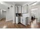 Corner cabinet kitchen with gray cabinets and herringbone backsplash at 1568 Whitman Ct, York, SC 29745