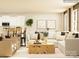 Living room with sectional sofa, large coffee table, and adjacent kitchen at 4476 Potter Wheel Dr, Fort Mill, SC 29715