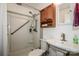 Clean bathroom with shower,grab bar, vanity, and updated fixtures at 834 Brookwood Dr, Mooresville, NC 28115