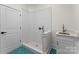 Modern dog wash station with shower, sink, and stylish tile at 108 Augusta Ln, Shelby, NC 28150