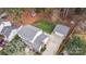 Aerial view of house, detached garage, and backyard at 710 Barksdale Cir, Charlotte, NC 28270