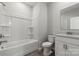 Clean bathroom with a white tub/shower and vanity at 7117 Brookview Ln, Sherrills Ford, NC 28673