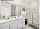 Double vanity bathroom with a walk-in shower at 8039 Plymouth Dr, Sherrills Ford, NC 28673