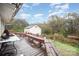 Wooden deck with benches and backyard view, including shed at 108 Leslie Dr, Shelby, NC 28152