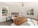 Spacious bedroom with large windows, hardwood floors, and stylish geometric wall detail at 9000 Boyd Dr, Matthews, NC 28105