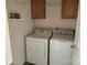 Laundry room with washer, dryer, and overhead cabinets at 129 Burning Ln, Stony Point, NC 28678