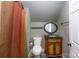 Small bathroom with toilet, vanity, and shower at 1561 Cureton Ct, Rock Hill, SC 29732