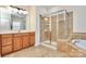 Bathroom boasts a large soaking tub and separate shower at 16404 Grassy Creek Dr, Huntersville, NC 28078