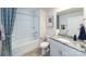 Clean bathroom with granite countertop, bathtub, and shower at 4356 Bronze Blvd, Sherrills Ford, NC 28673