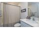 Simple bathroom with a toilet, sink, and shower curtain at 318 Kingsford Dr, Stanley, NC 28164