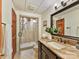 Basement bathroom with granite vanity and walk in shower at 376 Oak Tree Rd, Mooresville, NC 28117