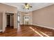 Hardwood floor bedroom with fireplace and closet at 307 Kings Mountain St, Clover, SC 29710