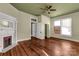 Hardwood floors and built-in closet in this bedroom at 307 Kings Mountain St, Clover, SC 29710