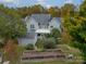 Aerial view of house, shed and garden beds at 10126 Loch Lomond Dr, Charlotte, NC 28278