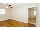 Spacious living room featuring hardwood floors and ceiling fan at 974 Sylvia Cir, Rock Hill, SC 29730