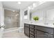 Bathroom with double vanity and walk-in shower at 113 Dublin Ct, Statesville, NC 28677