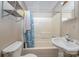 Bathroom with a shower/tub combo and white vanity at 130 E Branch Ave, Shelby, NC 28152