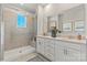 Elegant bathroom featuring double vanity and walk-in shower at 7112 Brookview Ln, Sherrills Ford, NC 28673