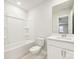 Simple bathroom with shower/tub combo and white vanity at 4020 Bufflehead Dr, Charlotte, NC 28269