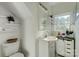 Simple bathroom with pedestal sink and updated toilet at 3703 Margaret Wallace Rd, Matthews, NC 28105
