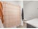 Modern bathroom with shower, toilet and stylish vanity at 1524 Moss Creek Ln, Iron Station, NC 28080