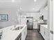 Modern kitchen with white cabinets, stainless steel appliances, and a herringbone backsplash at 7315 Childress Sw Dr, Concord, NC 28025