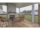 Cozy screened porch with wicker furniture and a fireplace at 390 Cal Kennedy Rd, Cleveland, NC 27013