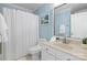 Clean bathroom with white vanity, toilet and shower bathtub combo at 4848 Kiser Island Dr, Terrell, NC 28682