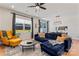 Relaxing living room with a blue sectional sofa and a view to backyard at 9232 Widden Way, Charlotte, NC 28269