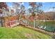 Steps leading down to a lakefront dock and beautiful fall foliage at 226 Hermance Ln, Mooresville, NC 28117