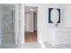 Elegant bathroom with a navy blue mirror and walk-in shower at 3700 Pinecrest Dr, Gastonia, NC 28056