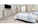 Bright bedroom with striped bedding and a large dresser at 913 Deep River Way, Waxhaw, NC 28173