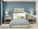 Serene bedroom with blue walls, striped bedding, and nightstands at 4499 Potters Wheel Dr, Fort Mill, SC 29715