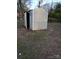 Tan storage shed in backyard with ladder at 934 Pebble Rd, Rock Hill, SC 29730