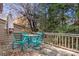 Wooden deck with teal chairs and umbrella at 924 Cranberry Cir # 50-C, Fort Mill, SC 29715