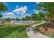 Community pool area with lake view and walking path at 282 Fischer Rd, Fort Mill, SC 29175