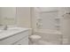 Clean bathroom with a bathtub, shower, toilet and white vanity at 3886 Maxwell Henry Nw Ln, Conover, NC 28613