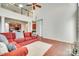 Bright living room with hardwood floors, high ceilings, and view of kitchen at 312 Garnet Ct, Fort Mill, SC 29708
