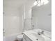 Clean bathroom with a shower/tub combo and vanity at 14770 Via Sorrento Dr, Charlotte, NC 28277