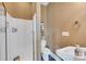 Small bathroom with shower, toilet and a single sink at 49412 Wood Land Dr, Norwood, NC 28128