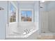 Bathroom featuring a corner bathtub, shower, and large windows at 9066 Tulagi Ct, Tega Cay, SC 29708