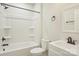 Clean bathroom with a shower/tub combo, toilet, vanity, and mirror at 1423 Roseland Dr, Lincolnton, NC 28092