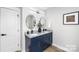 Modern bathroom with double vanity and stylish blue cabinets at 310 Town St, Landis, NC 28088