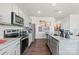 Modern kitchen with gray cabinets, granite countertops and stainless steel appliances at 716 Hallman Branch Ln, Lincolnton, NC 28092